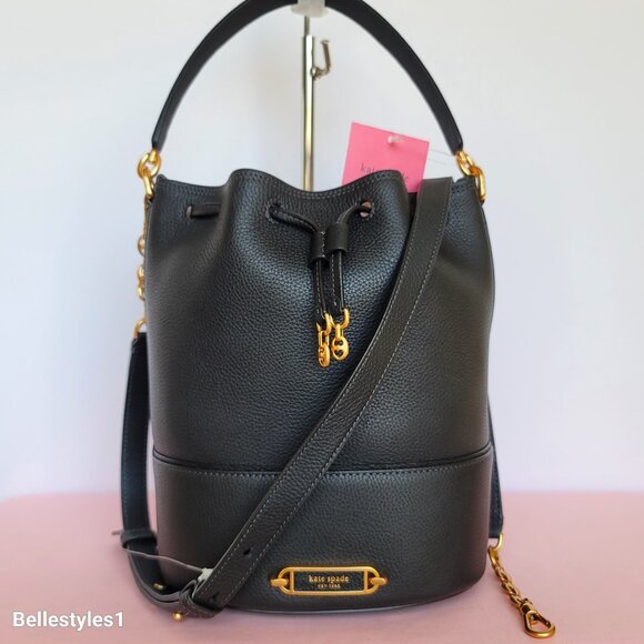 KATE SPADE Gramercy Pebbled Leather MEDIUM Bucket Bag- Black color ⭐ - Picture 2 of 16